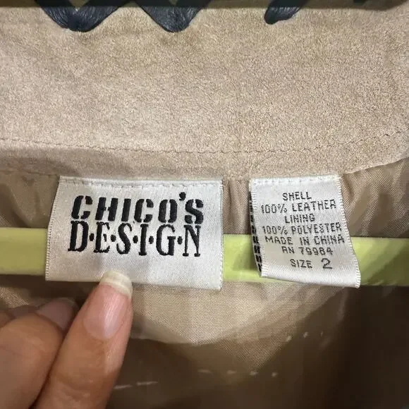 Chico's Tan Genuine Suede Leather Vintage Native Tribal Jacket Sz 2 - Picture 5 of 15